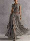 ELLIE™ - LACE-PANELED TOP AND PLEATED MAXI SKIRT SET