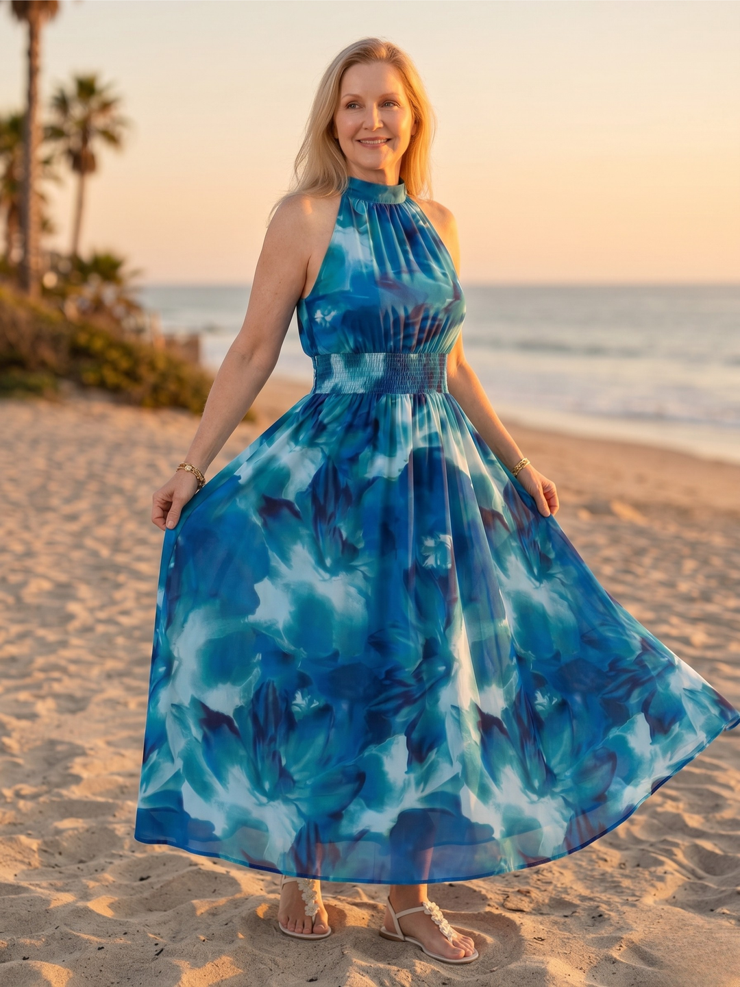 SYLIN™ - GATHERED HALTER MIDI DRESS