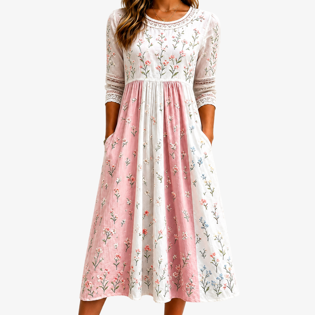 AGNES™ - ELEGANT PATCHWORK MIDI DRESS