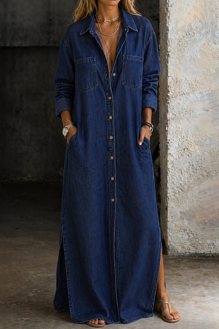 DELANA™ - ELEGANT BUTTONED DENIM MAXI DRESS