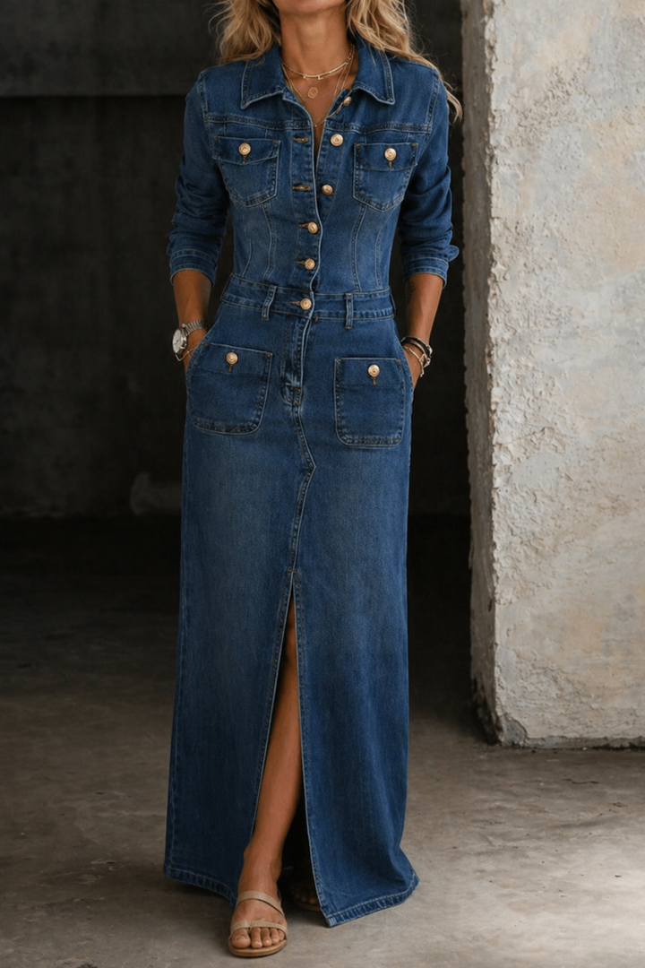 LEILA™ - CLASSIC COMFORTABLE DENIM MAXI DRESS