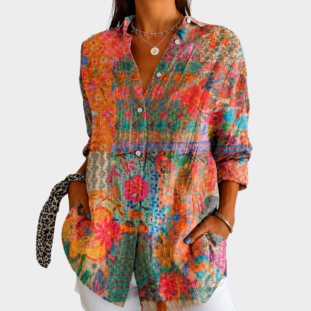 AMELIA™ - FLORAL PATCHWORK AUTUMN BLOUSE