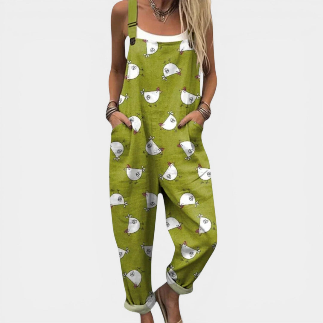 JANINE™ - CASUAL DENIM PRINT OVERALLS