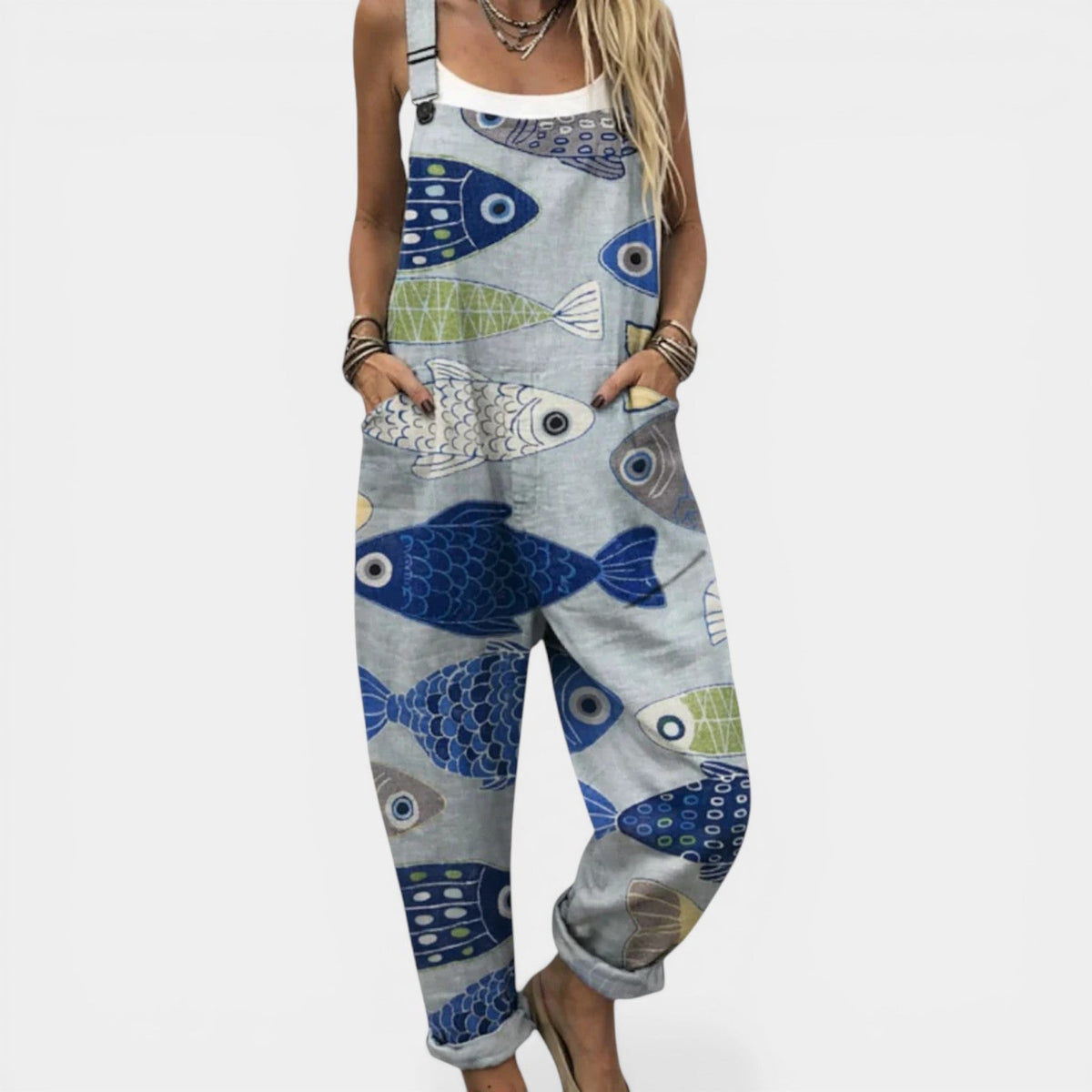COURTNEY™ - FISH PRINT RELAXED OVERALLS
