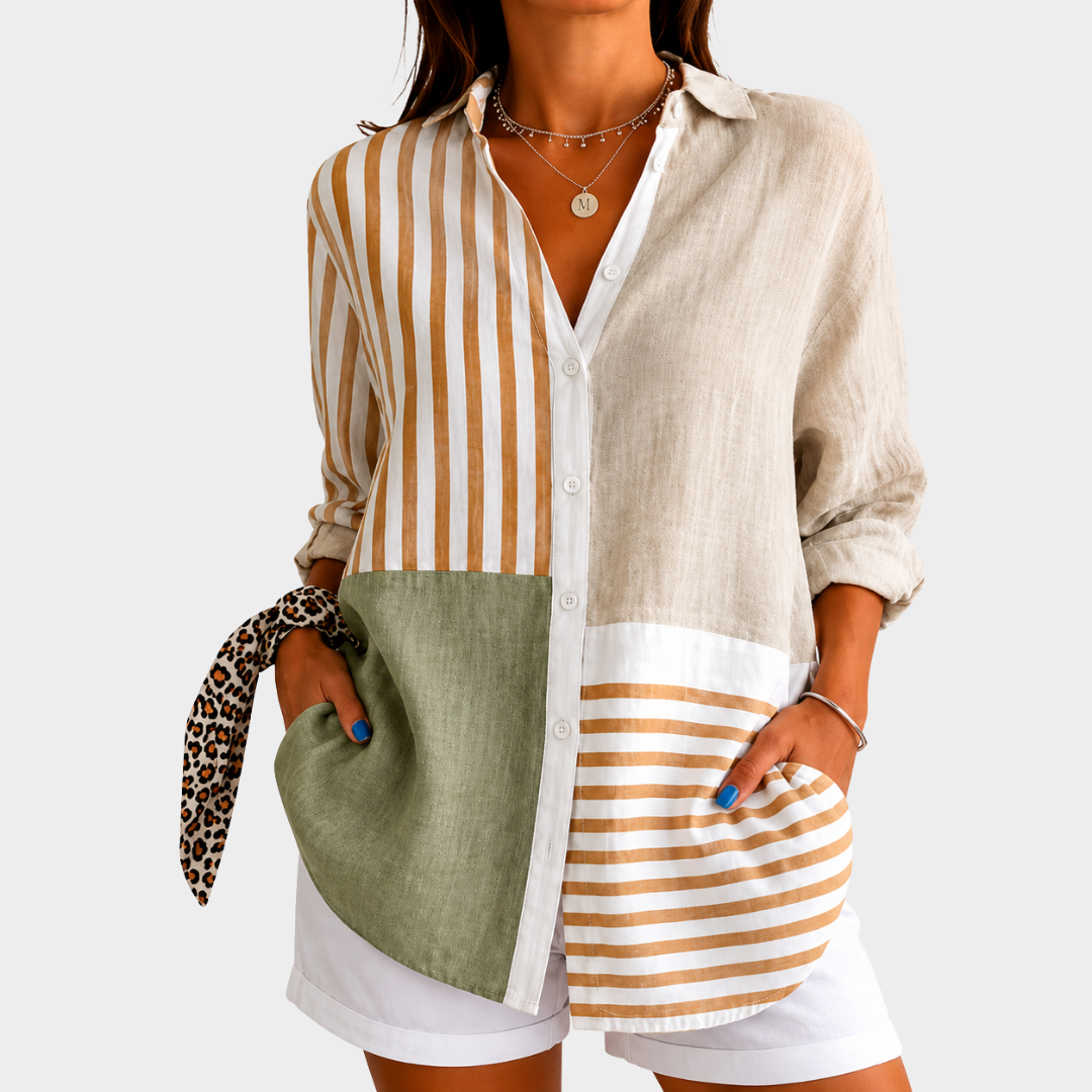 DENISE™ - ELEGANT PATCHWORK AUTUMN BLOUSE