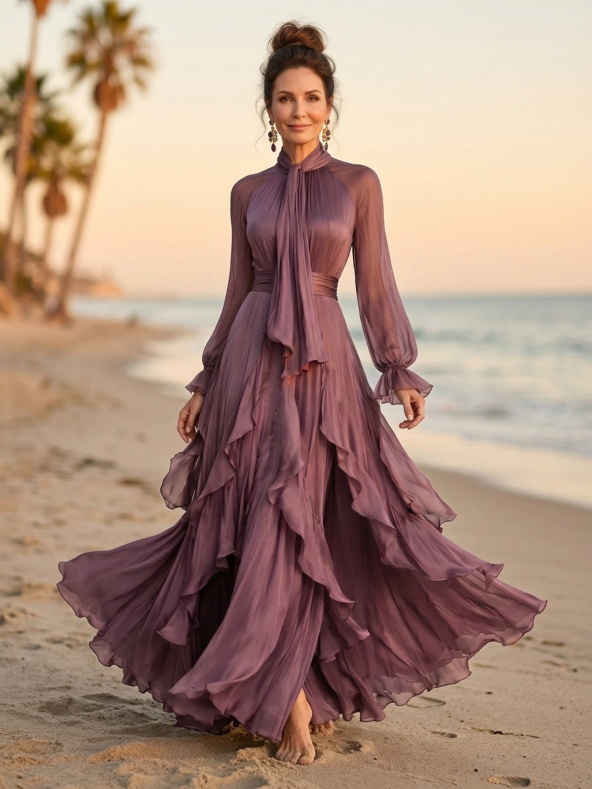 DEMETRIA™ - TIE NECK RUFFLE TIERED MAXI DRESS
