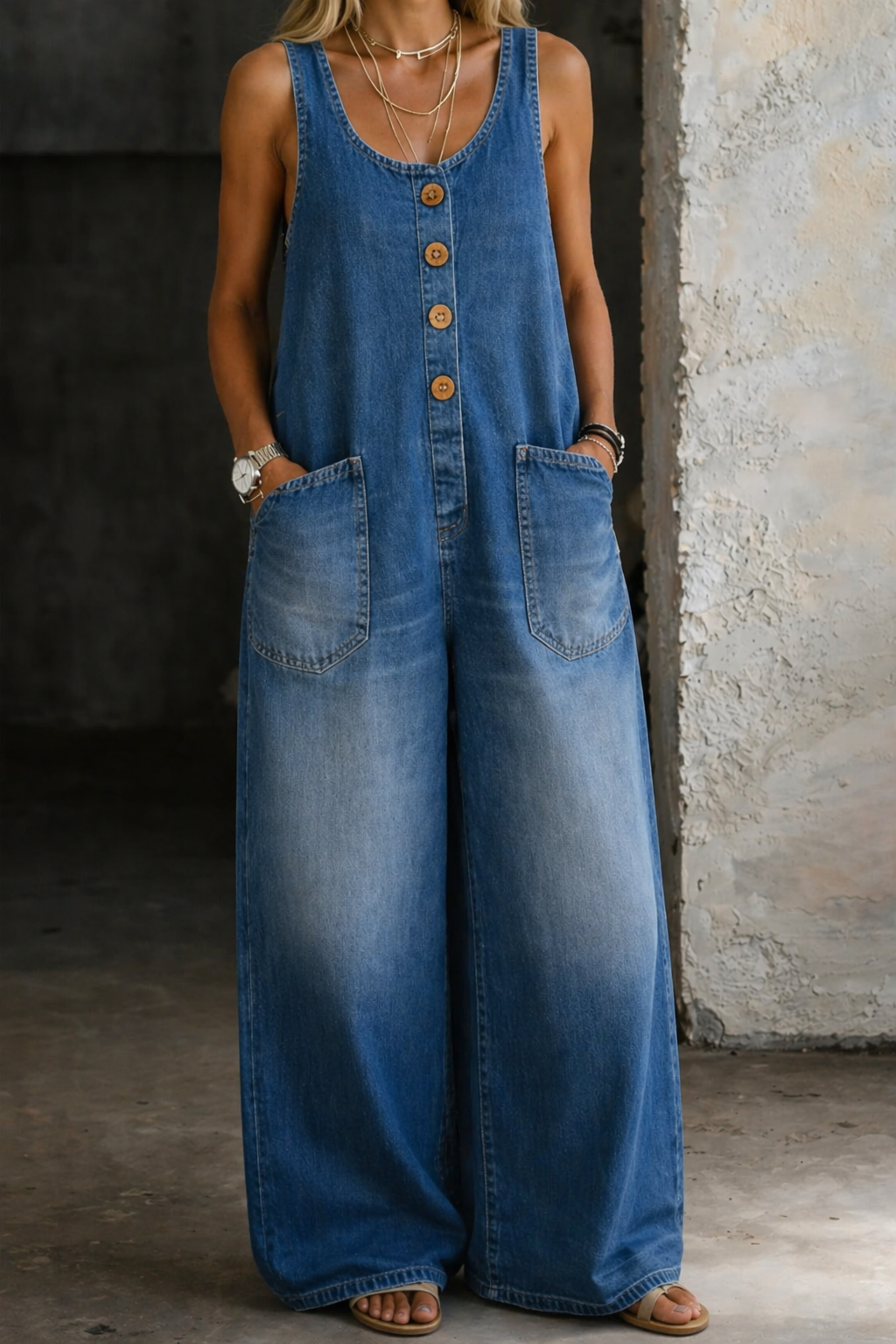 SAYLOR™ - VINTAGE WASHED COTTON DENIM OVERALLS
