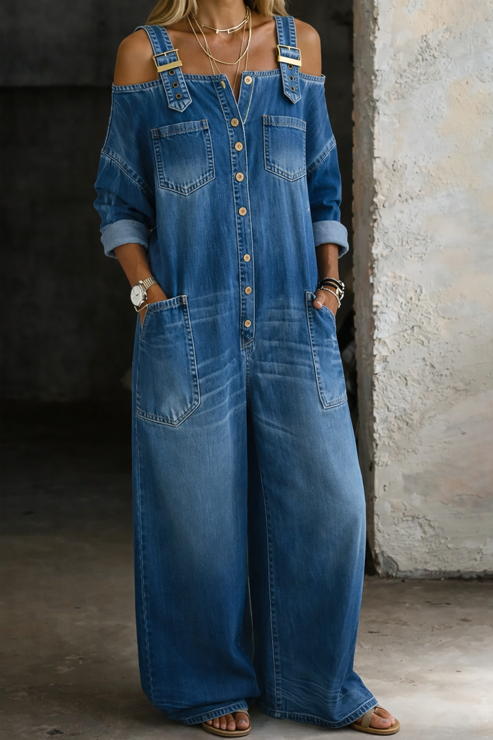 SOPHIA™ - STRAPPED VINTAGE DENIM OVERALLS
