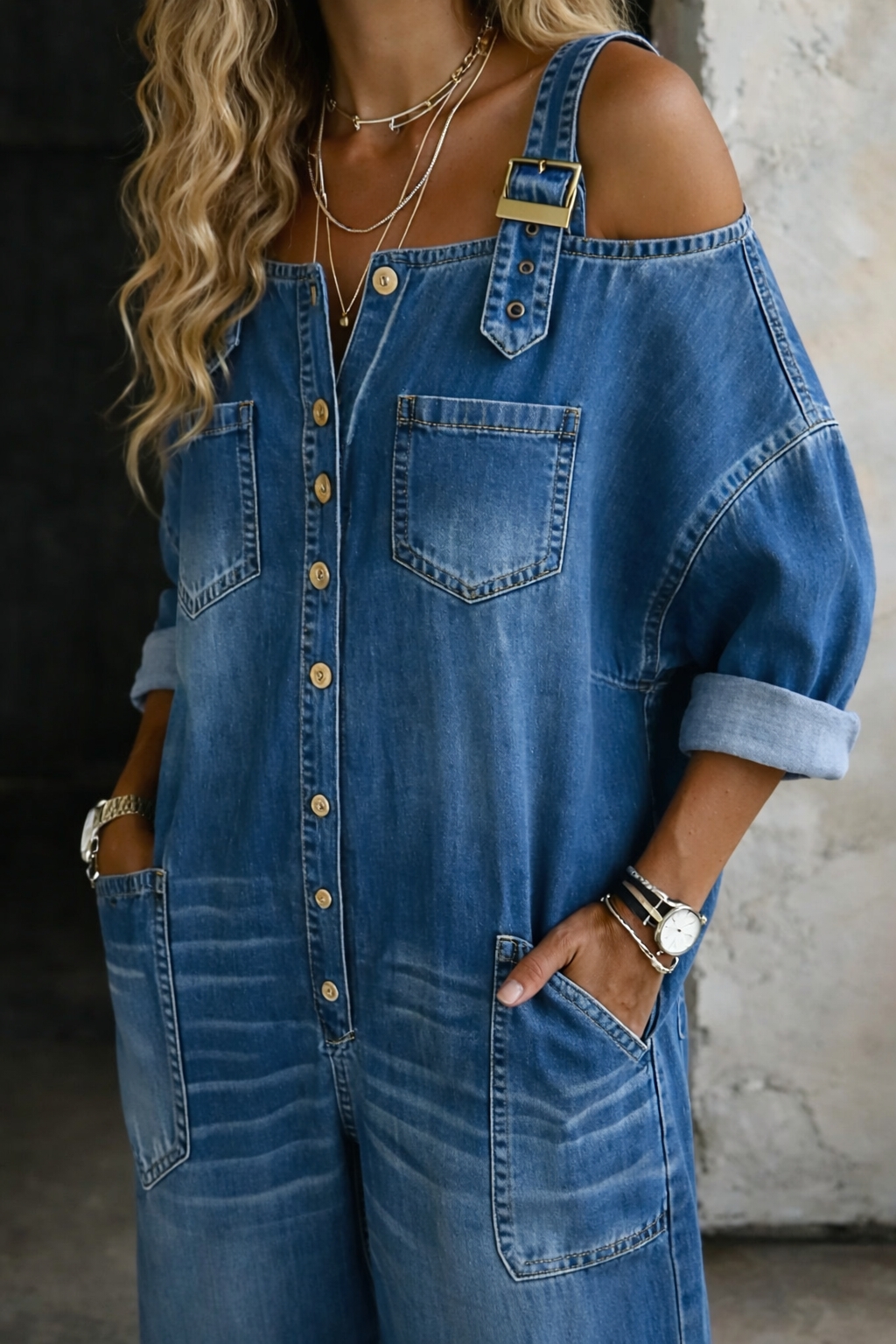 SOPHIA™ - STRAPPED VINTAGE DENIM OVERALLS