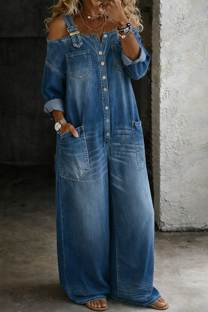 SOPHIA™ - STRAPPED VINTAGE DENIM OVERALLS