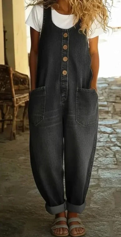 BETHANY™ - VINTAGE WASHED COTTON DENIM OVERALLS