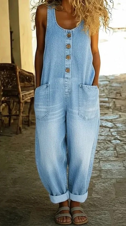 SADIE™ - VINTAGE WASHED COTTON DENIM OVERALLS