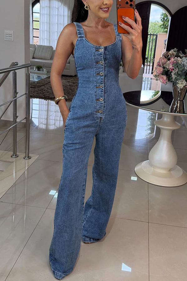 HEIDI™ - ELEGANT FLARED DENIM JUMPSUIT