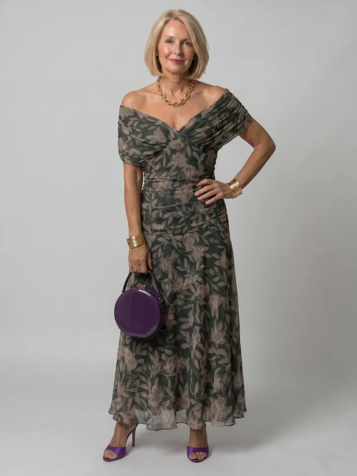 CALEN™ - OFF SHOULDER FLOW MIDI DRESS