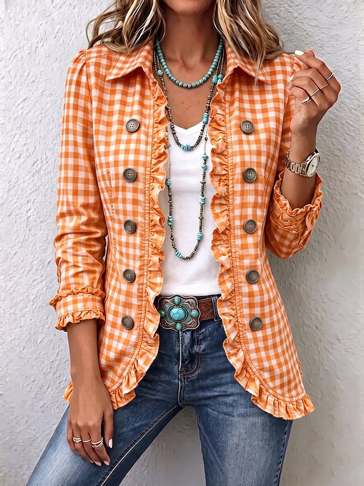 CHARLENE™ - ELEGANT RUFFLED GINGHAM JACKET