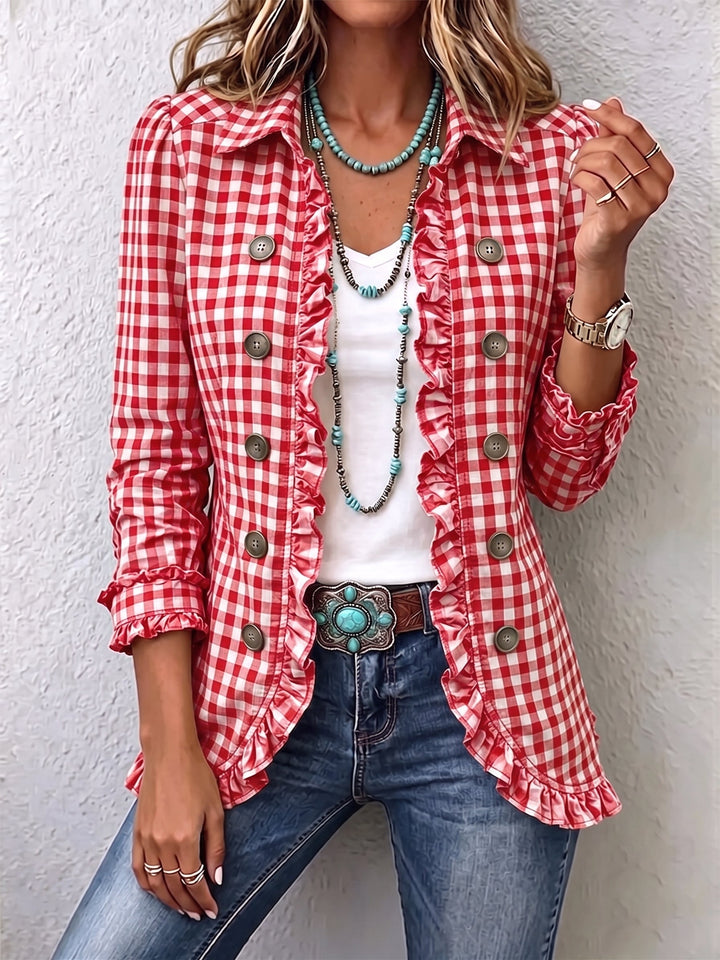 CHARLENE™ - ELEGANT RUFFLED GINGHAM JACKET