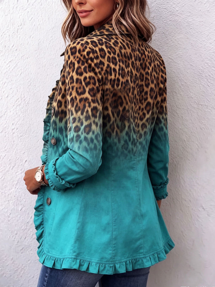 ELSPETH™ - LEOPARD RUFFLE BLAZER JACKET
