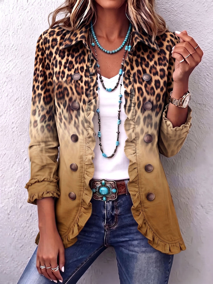ELSPETH™ - LEOPARD RUFFLE BLAZER JACKET