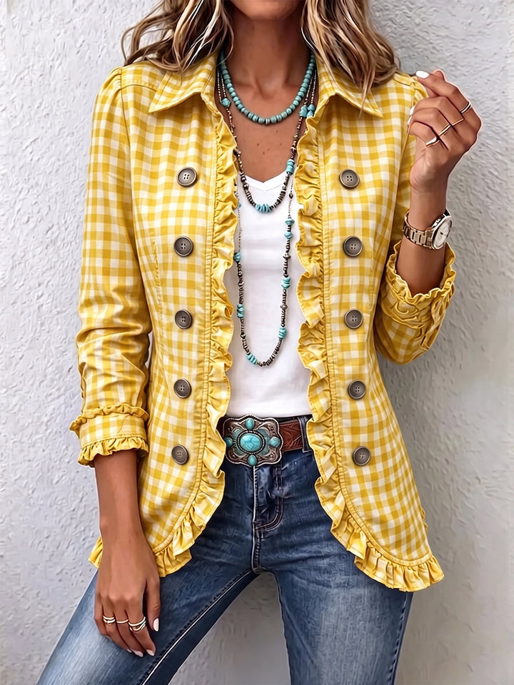 CHARLENE™ - ELEGANT RUFFLED GINGHAM JACKET
