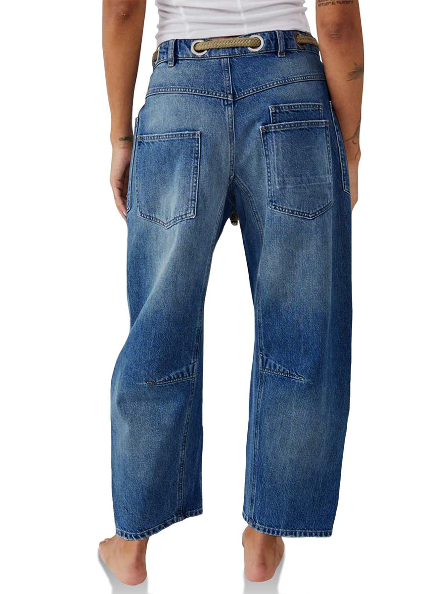 MARGARET™ - ROPE DRAWSTRING PATCHWORK JEANS